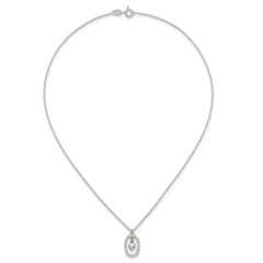 Sterling Silver Polished White CZ Oval with Dangle Heart 16 inch Necklace