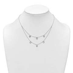 Sterling Silver Polished Double Strand Heart Station 15.75 inch Necklace