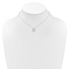 Sterling Silver Rhodium-plated Polished Mother of Pearl and CZ Hearts 14 Inch with 3 Inch Extension Children's Necklace