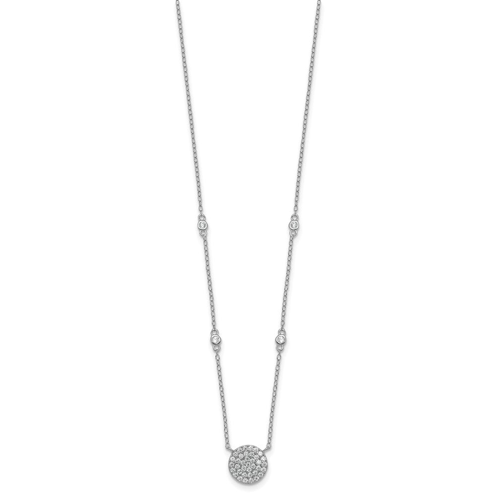 Sterling Silver Rhodium-plated Polished Pave CZ Circle 18 Inch Necklace