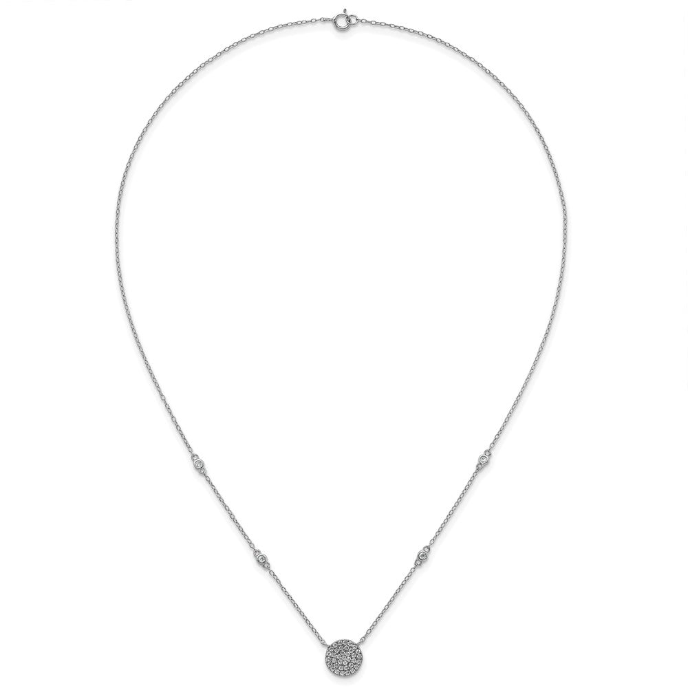 Sterling Silver Rhodium-plated Polished Pave CZ Circle 18 Inch Necklace