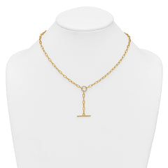 Sterling Silver Gold-tone Polished CZ Paperclip Lariat 17 Inch Necklace