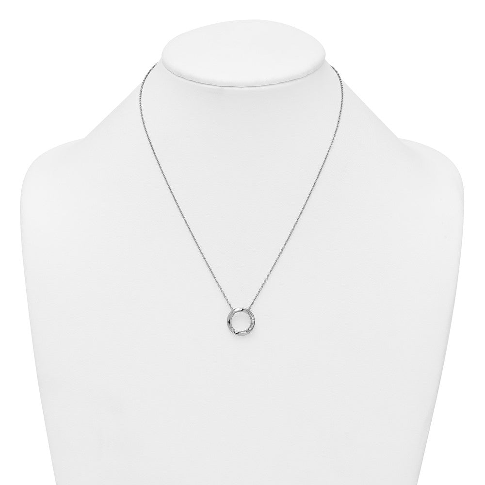 Sterling Silver Rhodium-plated Polished Twisted CZ Circle 17.75 inch Necklace