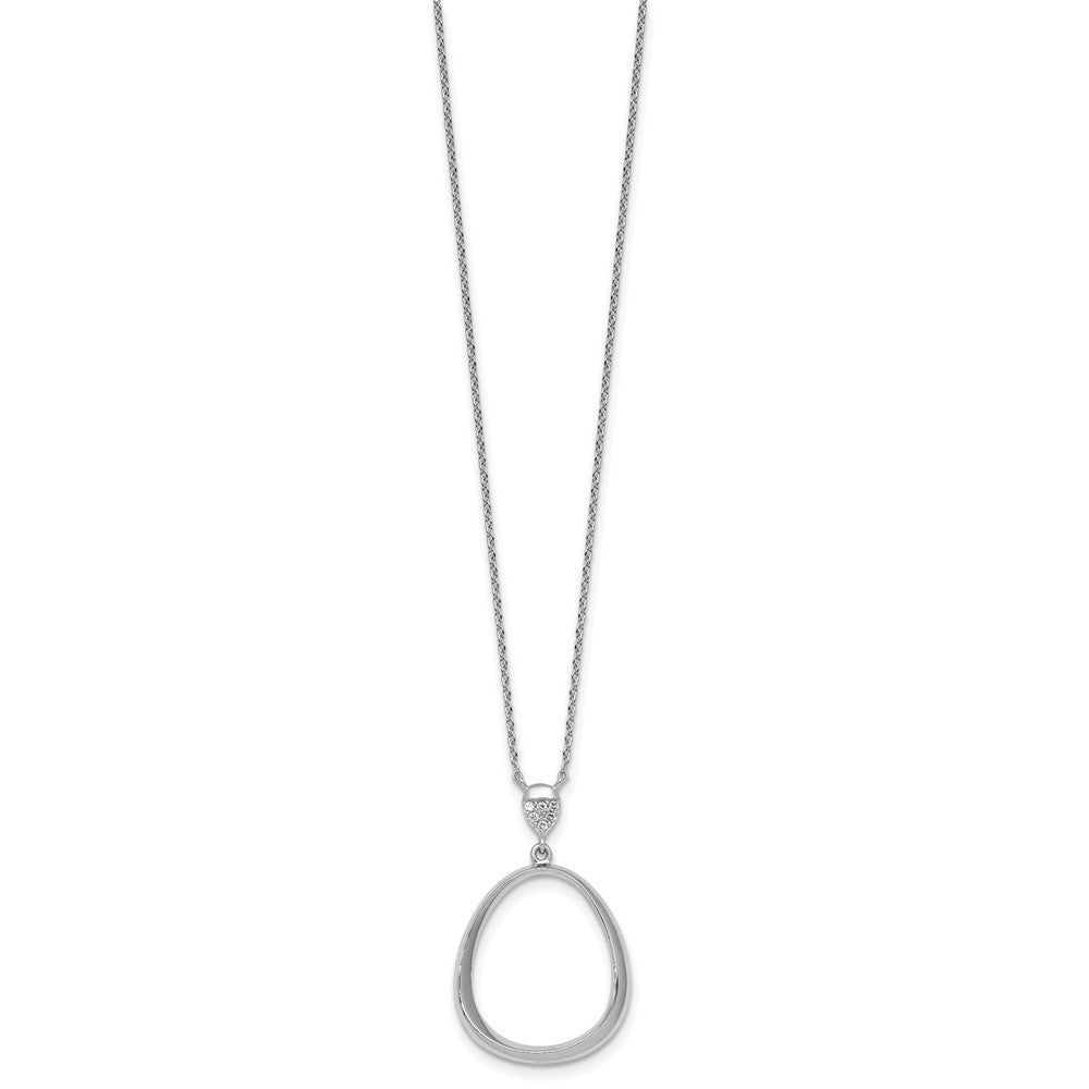Sterling Silver Rhodium-plated Polished CZ Rounded Teardrop 17.5 Inch Necklace