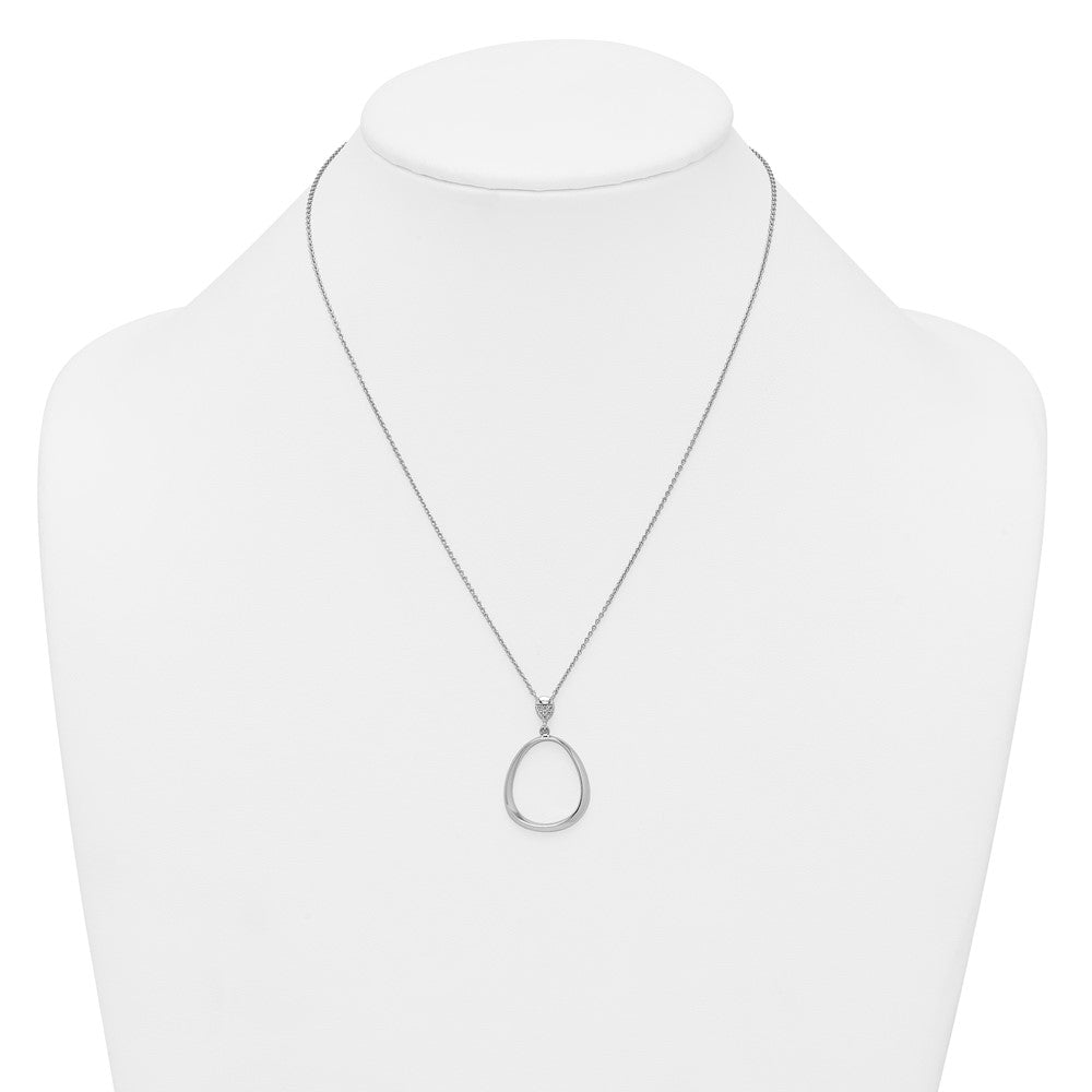 Sterling Silver Rhodium-plated Polished CZ Rounded Teardrop 17.5 Inch Necklace
