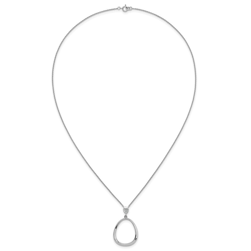 Sterling Silver Rhodium-plated Polished CZ Rounded Teardrop 17.5 Inch Necklace