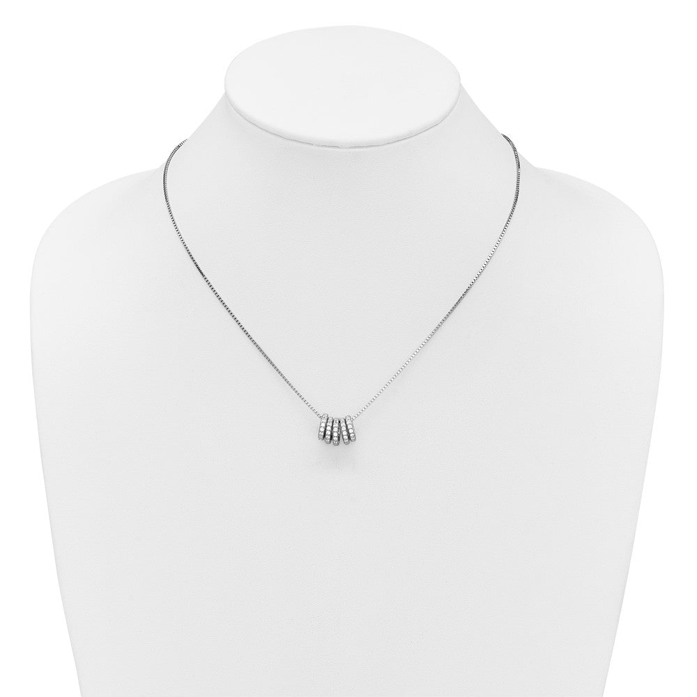 Sterling Silver Rhodium-plated Five Moveable CZ Rings 18 inch with 2 inch Extension Necklace