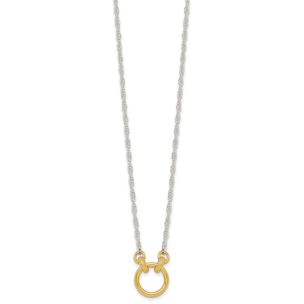 Sterling Silver with Gold-tone Polished and Textured Circle 16 inch Link Necklace