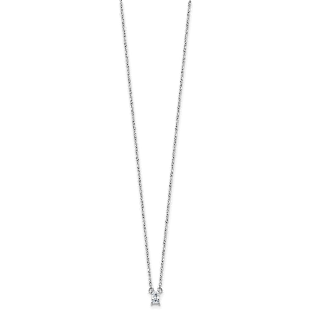 Sterling Silver Rhodium-plated Polished Emerald-cut CZ 16 Inch with 1.75 Inch Extension Necklace