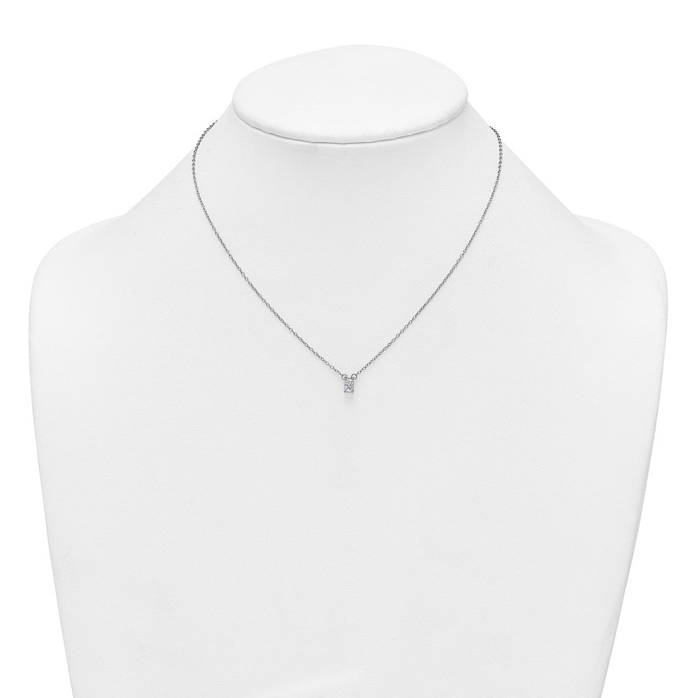 Sterling Silver Rhodium-plated Polished Emerald-cut CZ 16 Inch with 1.75 Inch Extension Necklace