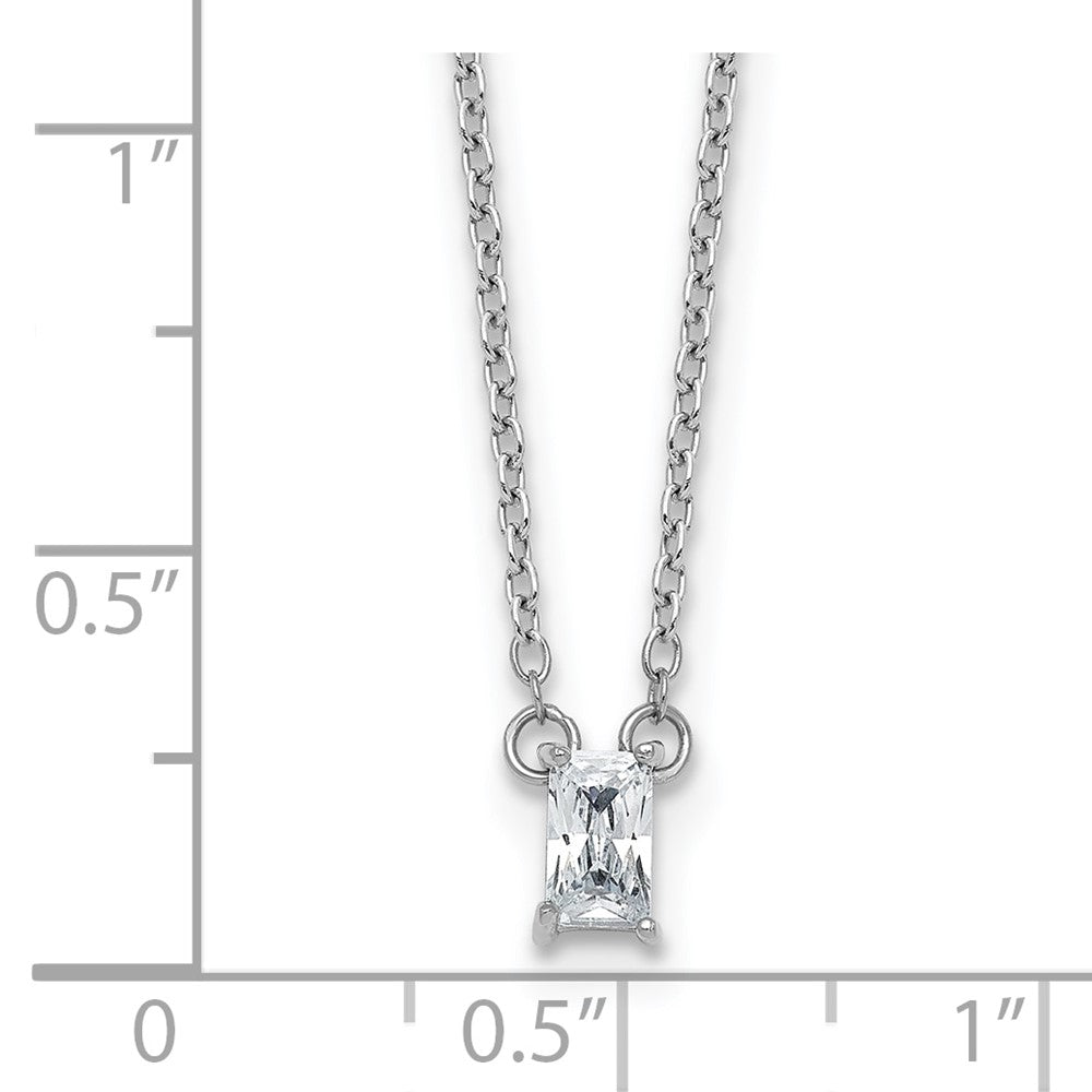 Sterling Silver Rhodium-plated Polished Emerald-cut CZ 16 Inch with 1.75 Inch Extension Necklace