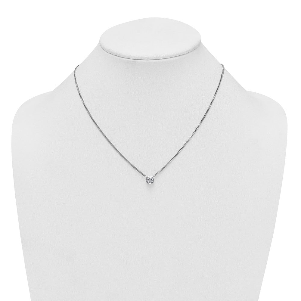 Sterling Silver Rhodium-plated Polished 7.00mm Bezel-set CZ 18 inch Necklace