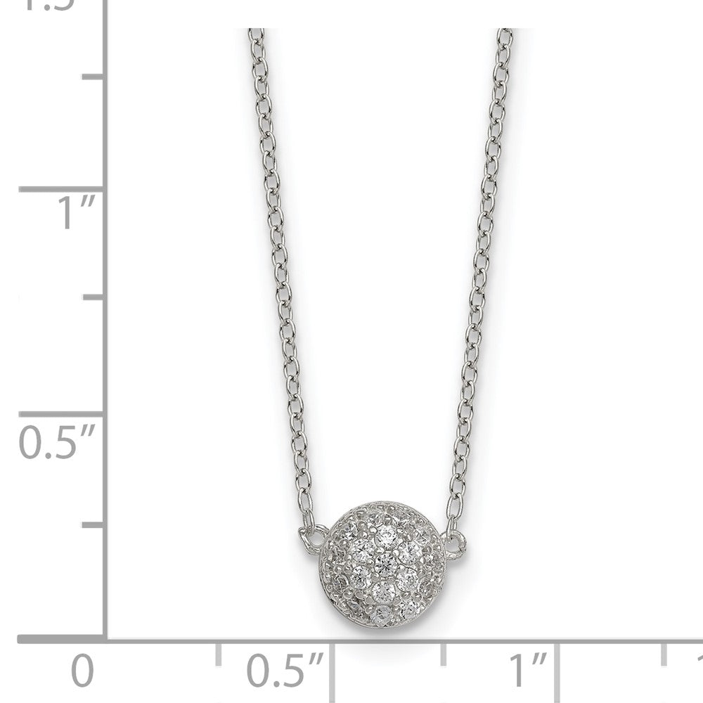 Sterling Silver Polished 7.00mm Pave CZ Circle 16 Inch with 2 Inch Extension Necklace
