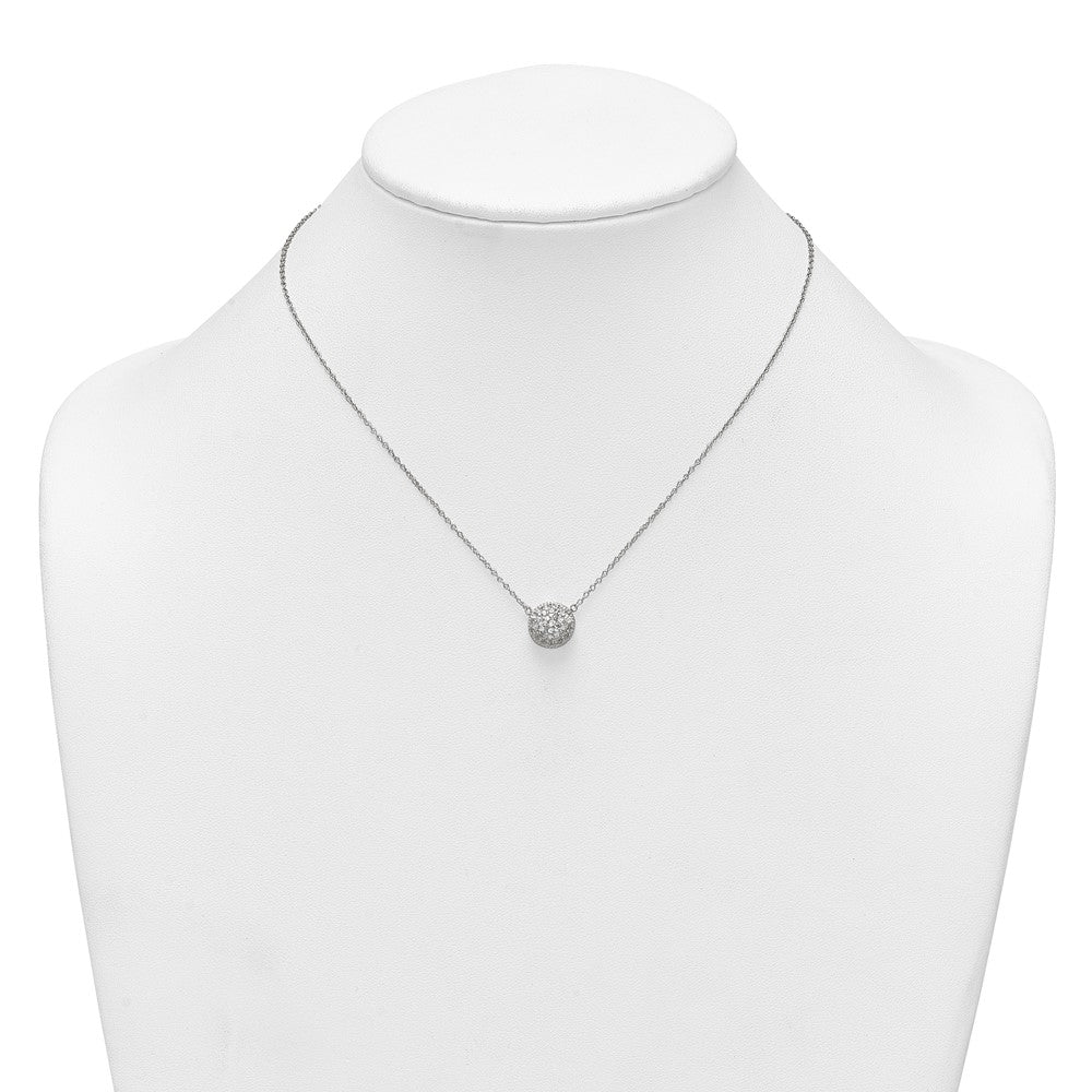 Sterling Silver Polished 11.00mm Pave CZ Circle 16 Inch with 2 Inch Extension Necklace