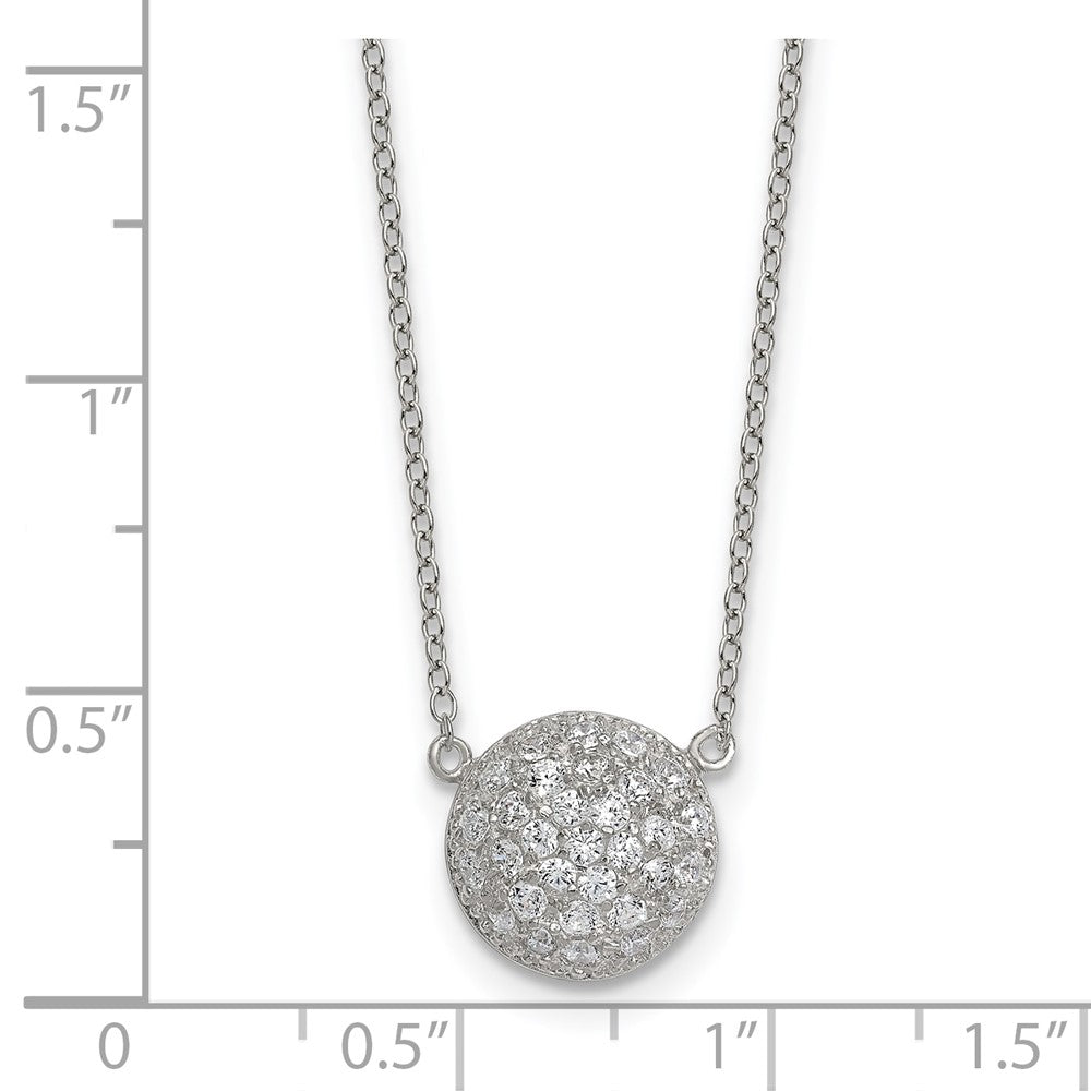 Sterling Silver Polished 11.00mm Pave CZ Circle 16 Inch with 2 Inch Extension Necklace