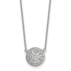Sterling Silver Polished 11.00mm Pave CZ Circle 16 Inch with 2 Inch Extension Necklace