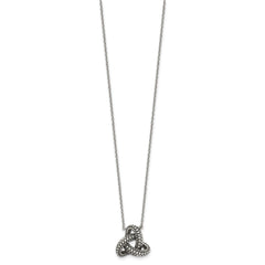 Sterling Silver Polished and Antiqued Beaded Trinity Charm 16 inch Necklace