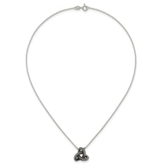 Sterling Silver Polished and Antiqued Beaded Trinity Charm 16 inch Necklace