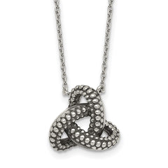 Sterling Silver Polished and Antiqued Beaded Trinity Charm 16 inch Necklace