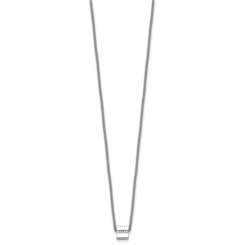 Sterling Silver Rhodium-plated Polished Fancy CZ Cube 16 Inch with 2 Inch Extension Necklace