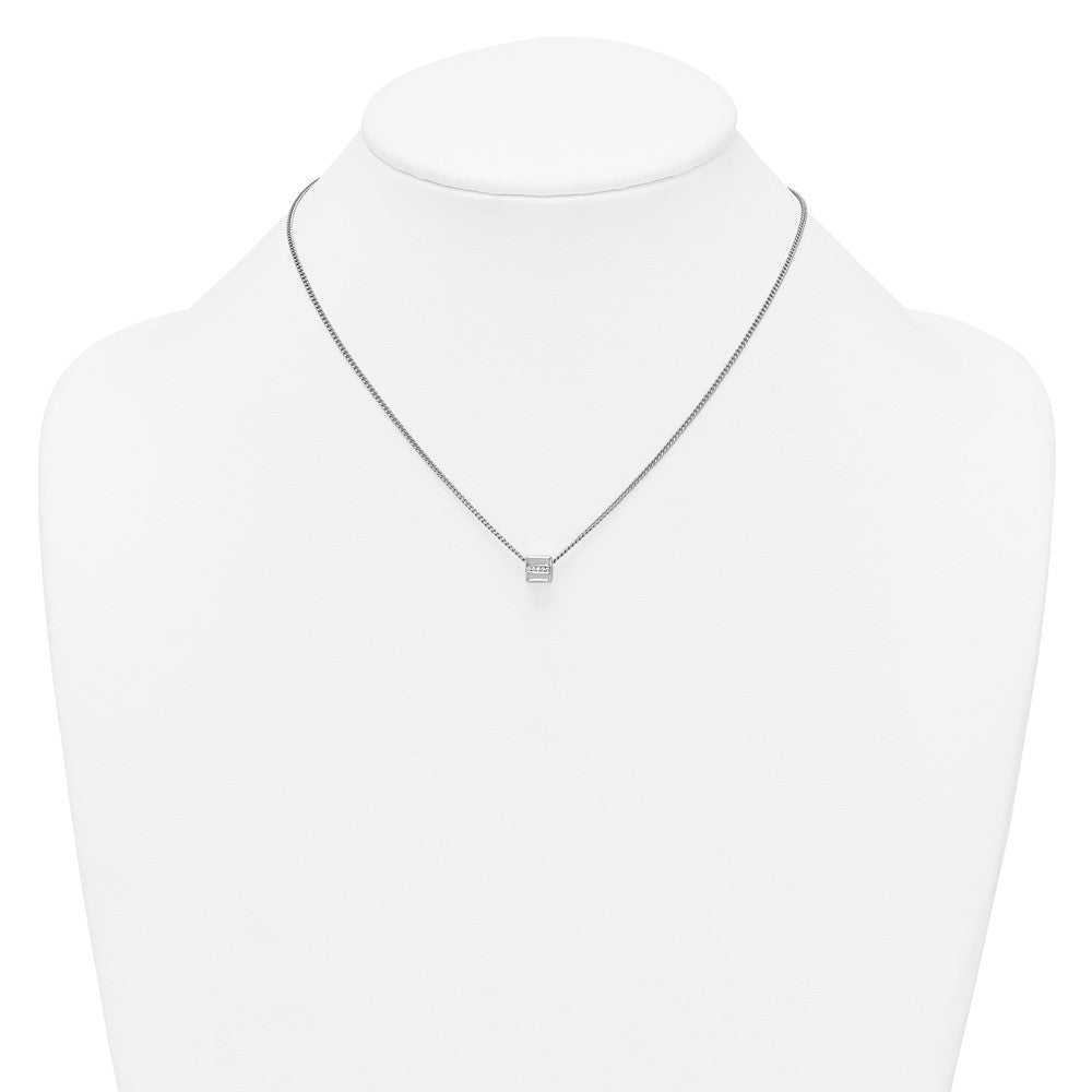 Sterling Silver Rhodium-plated Polished Fancy CZ Cube 16 Inch with 2 Inch Extension Necklace