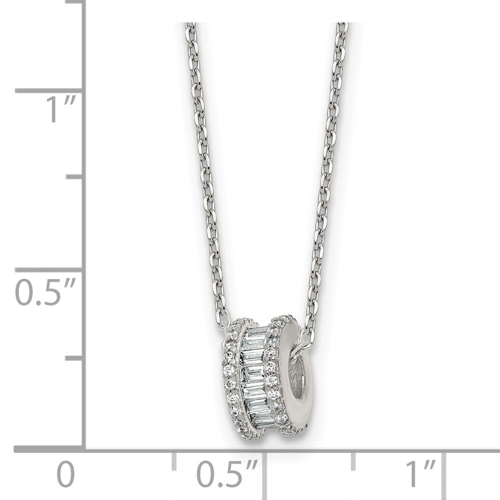 Sterling Silver Polished CZ Circle Bead 16 Inch with 2 Inch Extension Necklace