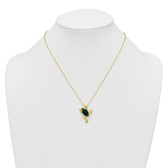 Sterling Silver Gold-tone CZ and Lab Created Malachite Frog 18 inch Necklace
