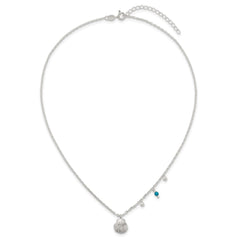 Sterling Silver Polished Beaded Turquoise and Grooved Seashell 16 inch with 2 inch Extension Necklace