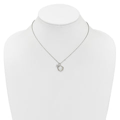 Sterling Silver Rhodium-plated Polished Mother of Pearl Shell and CZ Starfish 16 Inch with 2 Inch Extension Necklace