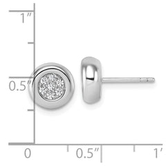 Sterling Silver Rhodium-plated CZ Round Cluster Post Earrings