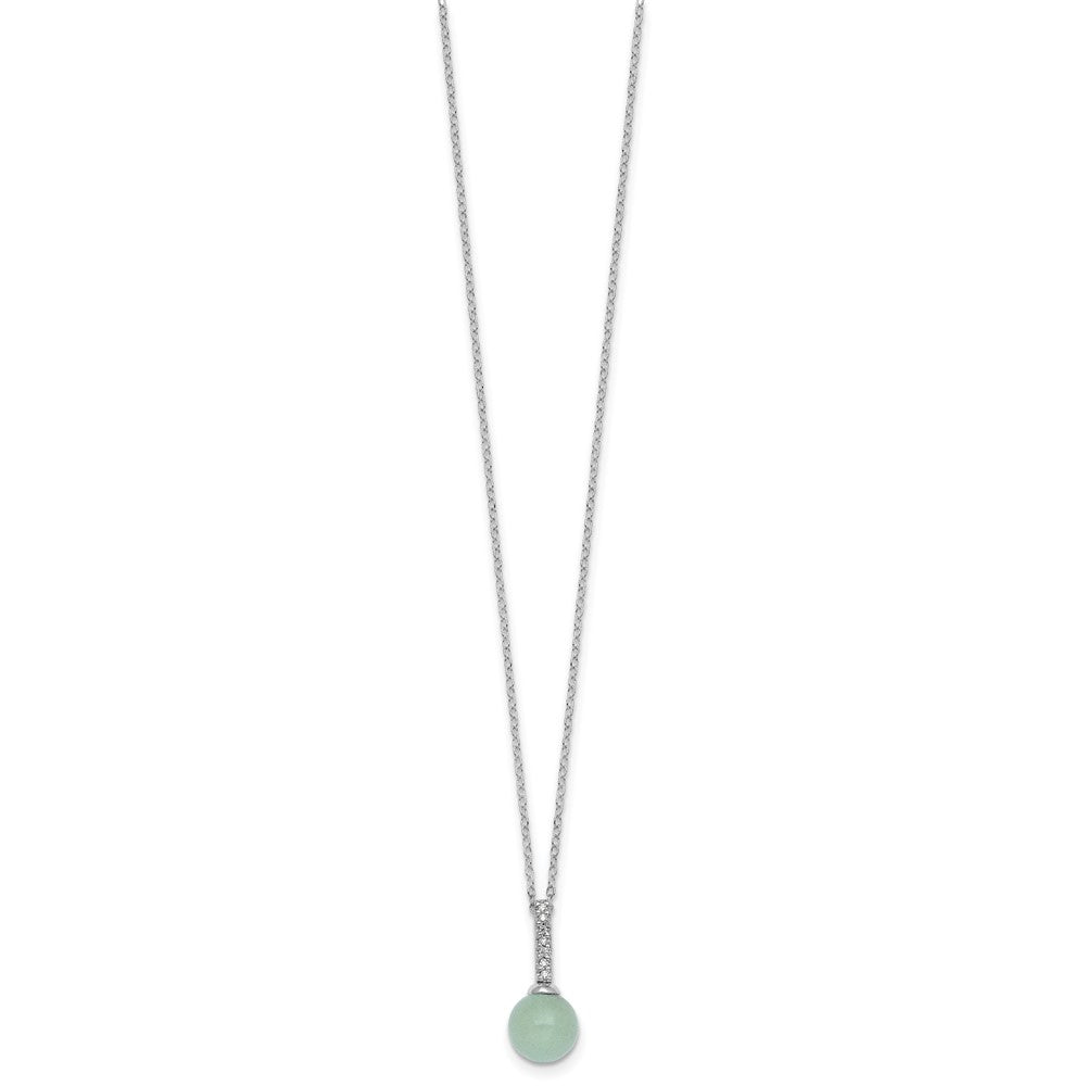 Sterling Silver Rhodium-plated Aventurine and CZ 16 inch with 2 inch Extender Necklace