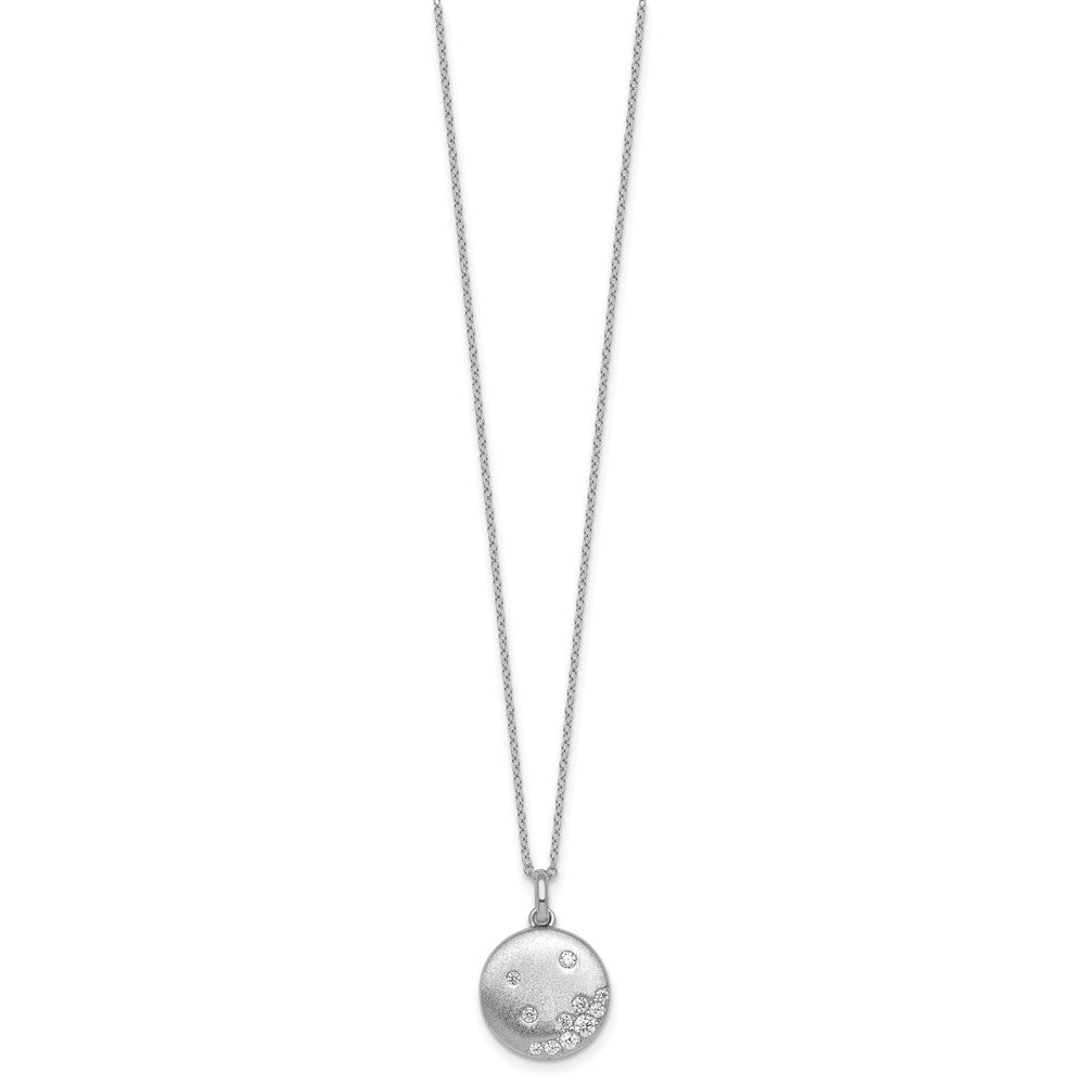 Sterling Silver Rhodium-plated Brushed CZ Circle 17.5 inch Necklace