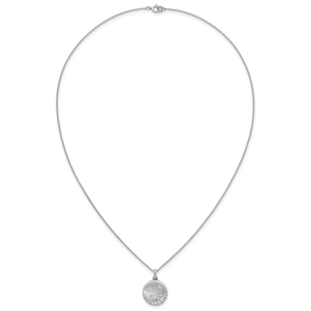 Sterling Silver Rhodium-plated Brushed CZ Circle 17.5 inch Necklace