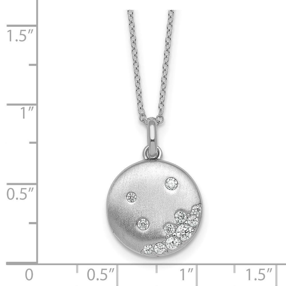 Sterling Silver Rhodium-plated Brushed CZ Circle 17.5 inch Necklace
