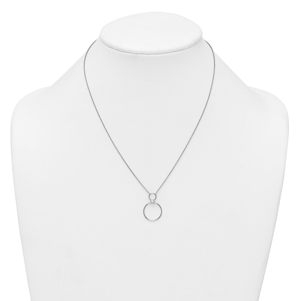 Sterling Silver Rhodium-plated Polished CZ Two Circles 17.75 inch Necklace