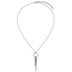 Sterling Silver Rhodium-plated Blue and White CZ 16 inch with 2 inch extender Circle with 3 Drops Necklace