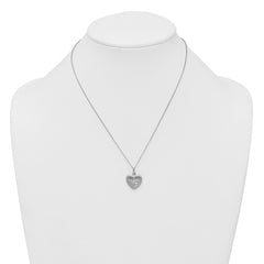 Sterling Silver Rhodium-plated Brushed CZ Heart 17.5 inch Necklace