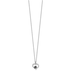 Sterling Silver Rhodium-plated Heart with Black Enameled Paw Print 16 inch with 1.5 inch Extension Necklace