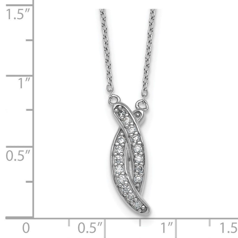 Sterling Silver Rhodium-plated Polished Fancy CZ -X- 16 Inch with 1.25 Inch Extension Necklace