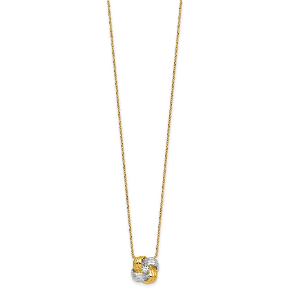 Sterling Silver Gold-tone and Rhodium-plated Polished CZ Knot 18 inch Necklace
