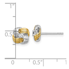 Sterling Silver Gold-tone and Rhodium-plated Polished CZ Knot Post Earrings