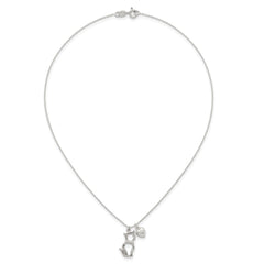 Sterling Silver Polished Cat Silhouette and Puffed Heart Charm 16 inch Necklace