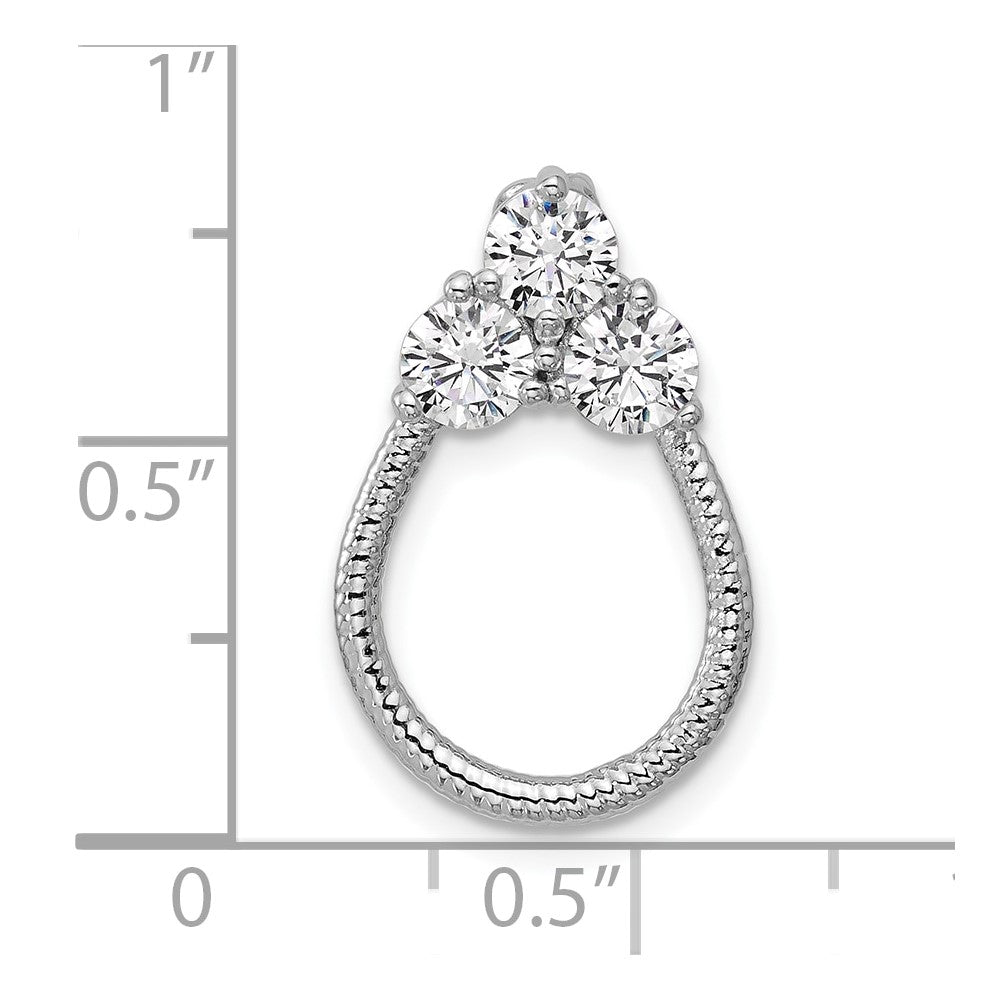 Sterling Silver Rhodium-plated Three CZ Textured Loop Chain Slide Pendant