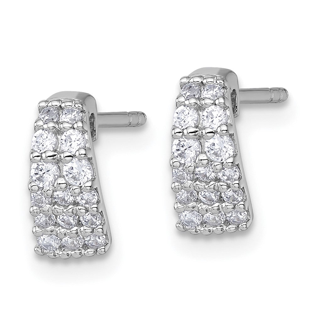 Sterling Silver Rhodium-plated Polished Pave CZ Curved and Tapered Post Earrings