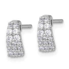 Sterling Silver Rhodium-plated Polished Pave CZ Curved and Tapered Post Earrings