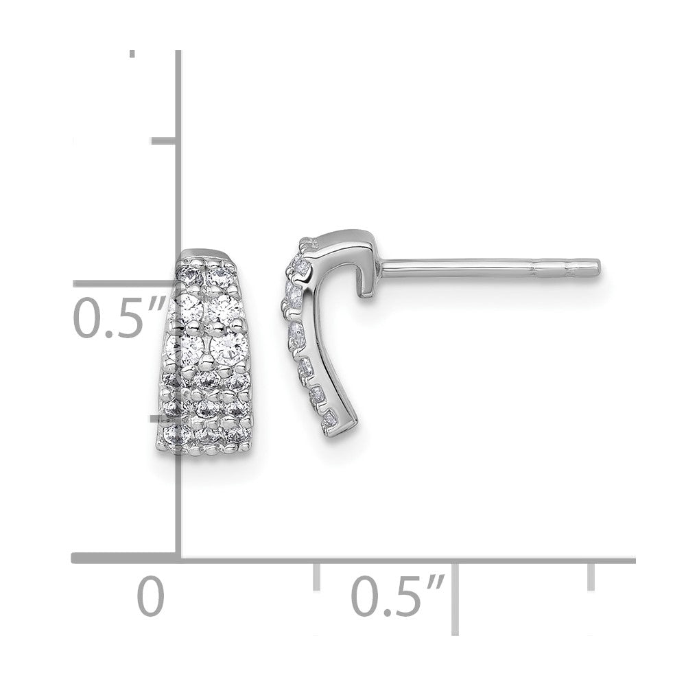 Sterling Silver Rhodium-plated Polished Pave CZ Curved and Tapered Post Earrings