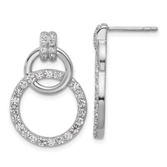 Sterling Silver Rhodium-plated Polished CZ Two Circle Dangle Post Earrings