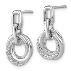 Sterling Silver Rhodium-plated Polished CZ Circle Twist Dangle Post Earrings