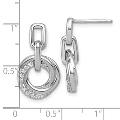 Sterling Silver Rhodium-plated Polished CZ Circle Twist Dangle Post Earrings