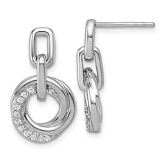 Sterling Silver Rhodium-plated Polished CZ Circle Twist Dangle Post Earrings